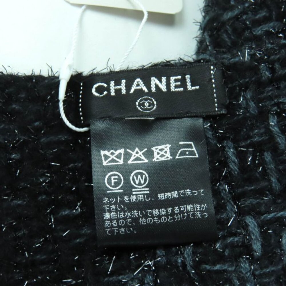 Chanel Cashmere Blend Coco Mark Embroidered Lame With Fringe Large Shawl Black - Picture 10 of 13